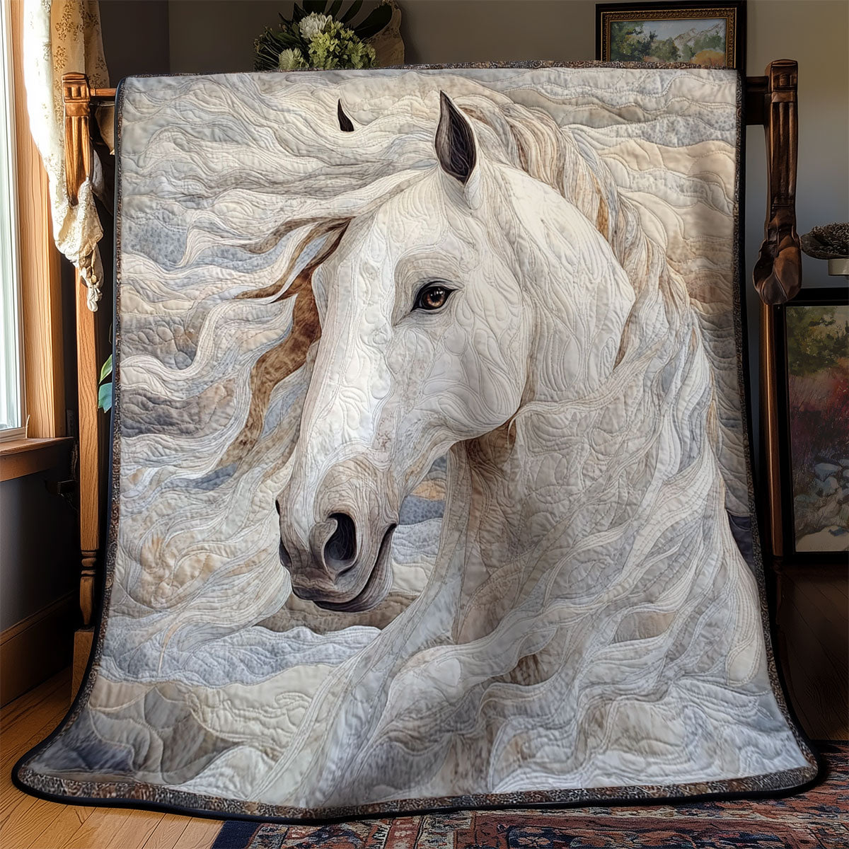 Abstract White Horse Quilt Blanket Gift Ideas For Horse Lovers