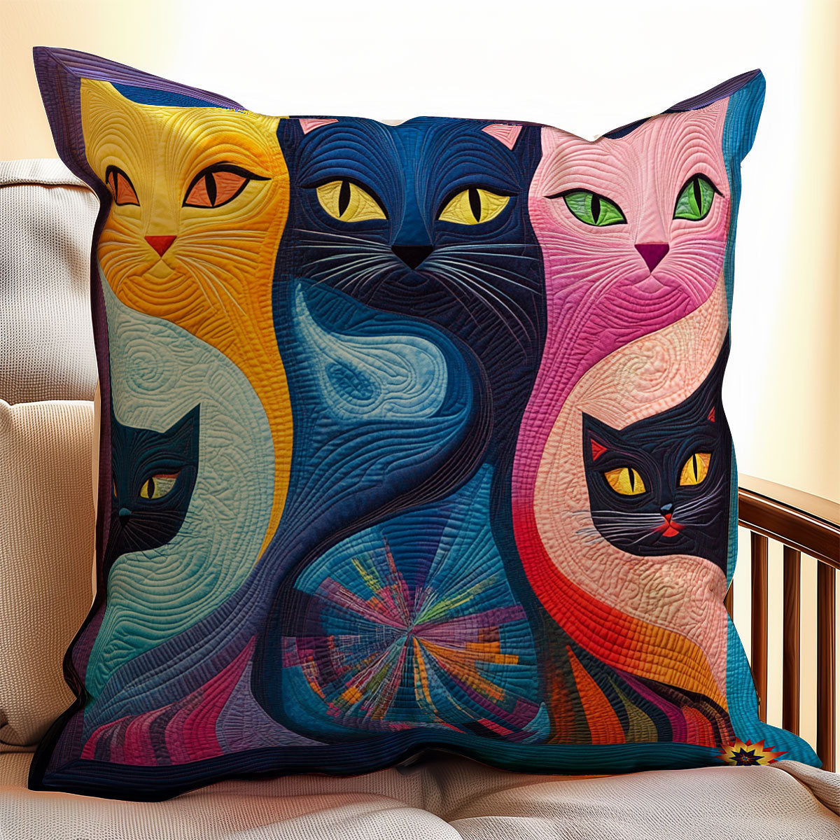 Abtract Cat Quilt Pillow Case Christmas Gifts For Cat Owners