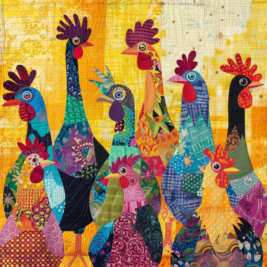 Abstract Yellow Chickens Quilt Blanket Chicken Lover Presents